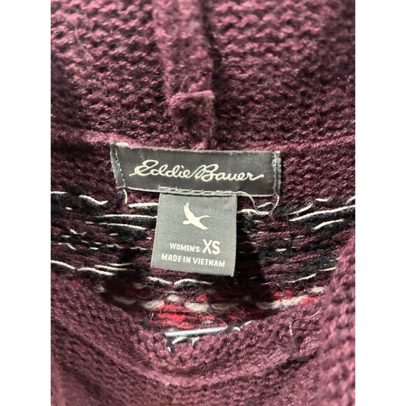 Eddie Bauer XS Red Fair Isle Cowl Neck Sweater Pocket Mohair Wool Blend - Picture 4 of 8